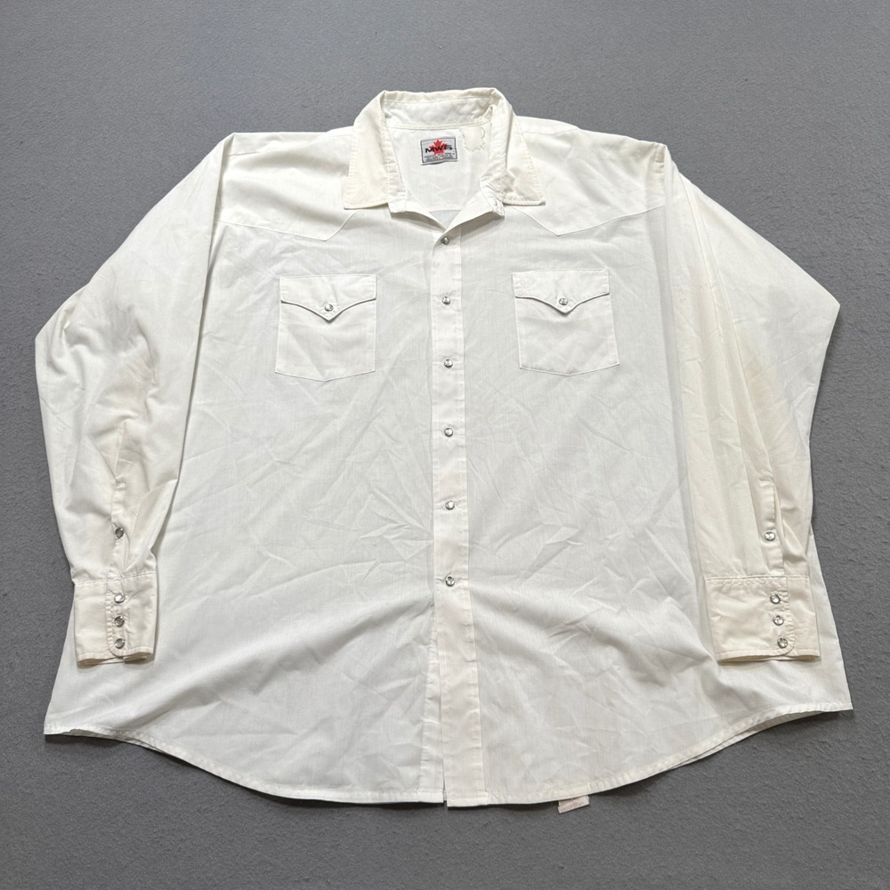 Vintage MWG Western Shirt Men's 3XL White Pearl Snap Long Sleeve Classic Canada